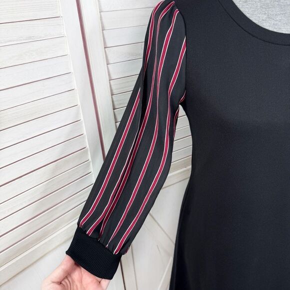 Luxology Jersey Knit Sheer Striped Sleeve Shift Dress Black XS - Picture 6 of 12